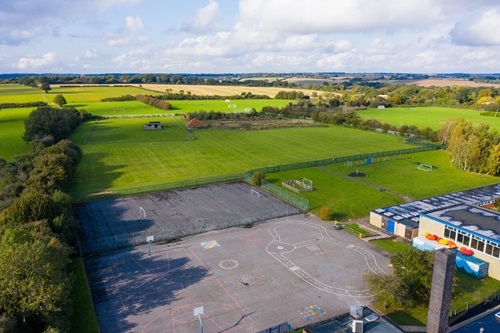 Aerial view of the rear of the schhol